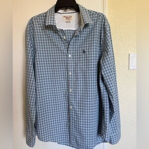 Original Penguin Men's Light Blue, White and Black Plaid Shirt, XL 🦋